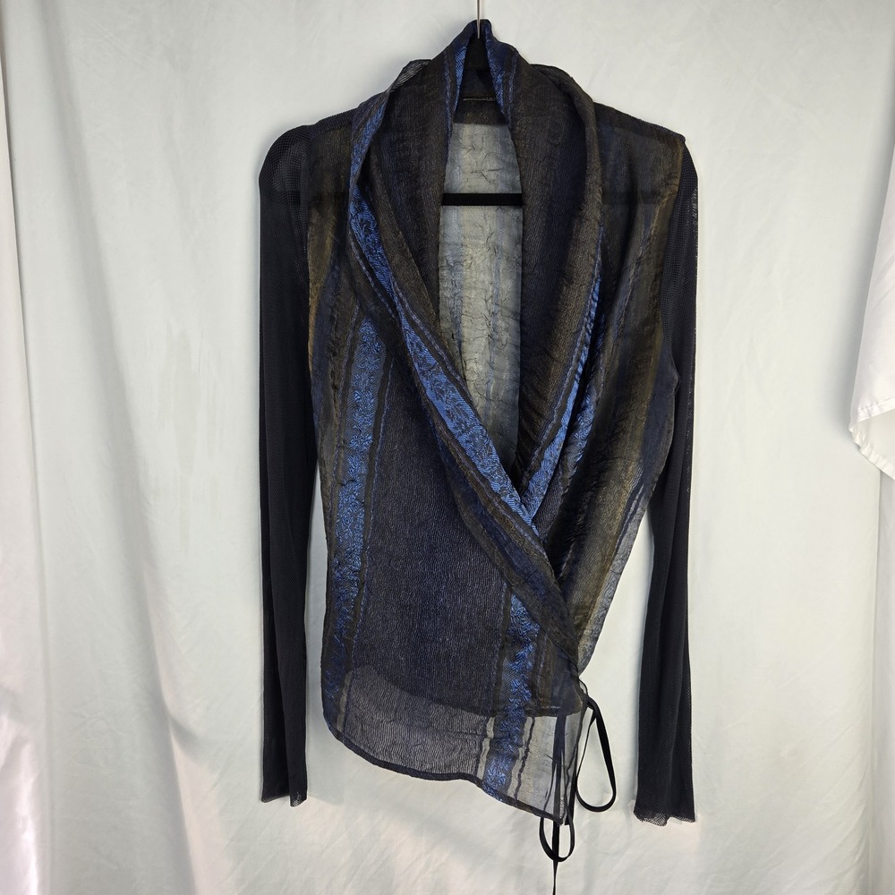 Sonja Marohn Mixed Media Wrap Blouse Womens 12 XL Wool Blend Flowy Luxury Unique